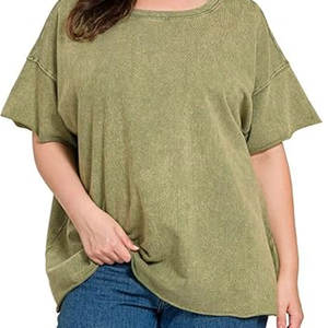 T-shirt délavé à l'acide de grande taille S à vendre T-shirt à manches courtes décontracté et simple pour femmes délavé à l'acide 100% coton - Product Image 4