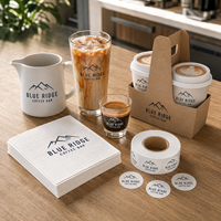 Ensemble d'accessoires pour café AT PACK personnalisé avec serviettes, verres à café, porte-gobelets, pot, autocollants et emballage avec logo