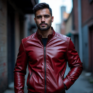 Veste en cuir à col rabattu en métal argenté pour hommes Veste en cuir décontractée coupe-vent Streetwear vintage Spike pour hommes - Product Image 3