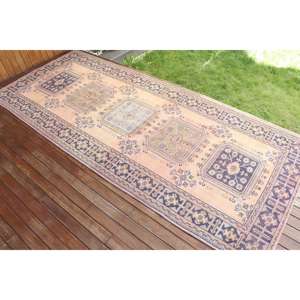 4x11.7 ft Vintage <b>Runner</b> Rug, Blue <b>Red</b> Turkish Floral Wool Rug - Product Image 2