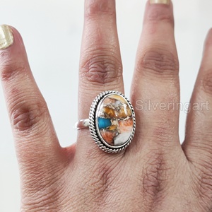 Bague femme huître naturelle cuivre Turquoise pierre précieuse décembre pierre de naissance Simple bande bijoux faits à la main 925 bague en argent Sterling - Product Image 3