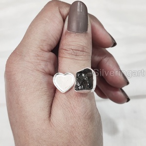 Bague pour femme en pierre brute, quartz fumé naturel brut de qualité AAA, forme cœur, ajustable, cadeau de Noël, en argent sterling 925 - Product Image 2