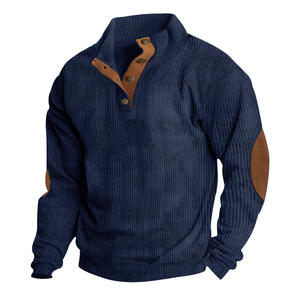 Sudaderas de Hombre de Color Sólido de Moda Británica, Sudaderas de Pana sin Capucha para Hombre, Sudaderas de Invierno de Alta Calidad con Cuello Alto - Product Image 2