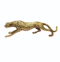Sculpture de Jaguar en Aluminium Coulée à la Main avec Finition Dorée Petite Grande Décoration d'Intérieur et de Table Objet d'Artisanat Métallique