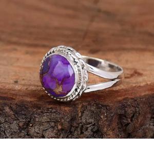 แหวนหินกลมสีทองแดงเทอร์ควอยส์สีม่วง925แหวนเงินแท้วงแหวนถักลวดลายเป็นเส้นทำด้วยมือ - Product Image 3