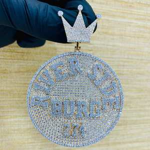Pendentif en diamant Moissanite VVS de taille ronde glacé pendentif de bijoux Hip-Hop cadeau d'anniversaire pour hommes en argent Sterling 925 - Product Image 1