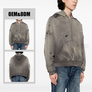เสื้อมีฮู้ดผู้ชายฟอกสีกรดมีฮู้ดรุ่นเฮฟวีเวตสีจางวินเทจตามสั่ง - Product Image 2
