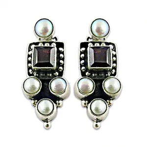 Pendientes de Plata 925 Chapados en Oro Vintage con Perlas y Granate en Forma de Flor para Mujer - Product Image 2