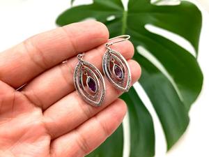 Pendientes de plata hechos a mano de estilo bohemio, joyería de plata de ley 925, pendientes de tendencia de piedras preciosas de amatista, joyería para mujer, regalo para - Product Image 2