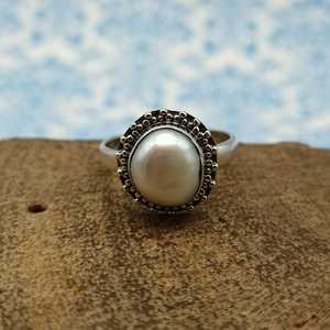 Bijoux fins en argent sterling 925 de créateur bohème perle d'eau douce naturelle et bague en diamant faite à la main pour les fêtes - Product Image 4