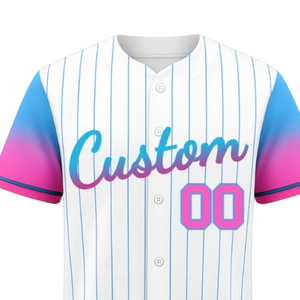 เสื้อเบสบอลแบบเรียบง่ายราคาประหยัด สั่งทำได้ พร้อมชื่อทีม หมายเลข โลโก้ ไซส์ใหญ่ ลายทาง ติดกระดุม - Product Image 4