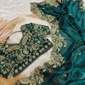Prix imbattable pour une belle Zari paillettes travail vert Saree avec chemisier fantaisie ethnique classique fête mariage Festival porter des femmes - Product Image 2