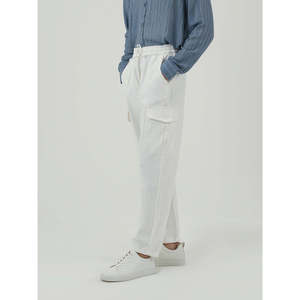 Pantalon cargo FUJIKO MC2384 coupe décontractée 100% lin et coton, logo personnalisable, pantalon baggy, tailles XL à 6XL, avec plis et fermeture éclair - Product Image 1