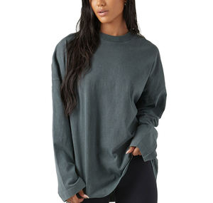 T-shirts surdimensionnés pour femmes de la meilleure qualité 100% coton à manches longues col rond avant hiver chaud T-Shirts OEM Service en gros - Product Image 1