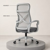 Chaise de bureau en maille gris clair avec appui-tête, accoudoirs et roulettes pour poste de travail à domicile