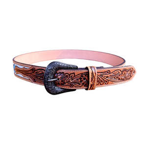 Ceinture unisexe vintage en cuir véritable sculpté à la main, style western classique, avec perles, boucle en alliage de zinc, broderie, couleur et taille personnalisables, 40 mm - Product Image 2