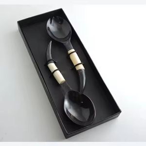 Best Quality Horn <b>Salad</b> Flatware Cutlery Set <b>Salad</b> <b>Server</b> With Bone Handle High Quality Buffalo Horn Kitchenware Utensil Cutlery - Product Image 3