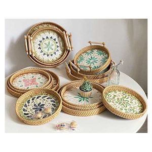 Meilleure vente à la main forme ronde rotin plateaux de service personnalisé matériel naturel cuisine paniers de rangement accessoires de décoration - Product Image 5