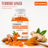 Gummies au Curcuma et au Gingembre OEM, 60 unités, sans sucre, Curcumine, Marque Privée