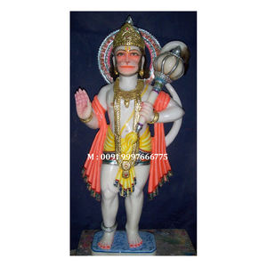 Belle statue de Hanuman en marbre blanc indien, position debout, finition soignée et surface brillante, pour le culte et la décoration de la maison - Product Image 1