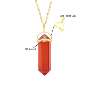 สร้อยคอจี้หินควอตซ์สีแดง ทำด้วยมือ ชุบทอง สร้อยคอหินบำบัด สำหรับผู้หญิง - Product Image 1