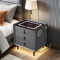 Table de chevet intelligente en bois massif nordique OEM, fabriquée à la main, 3 tiroirs, chargeur sans fil, lampe de lecture LED, style minimaliste, pour hôtel