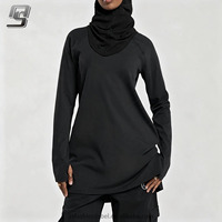 Vêtements de sport modestes personnalisés pour femmes, vêtements islamiques actifs, séchage rapide, légers, manches longues, couleur contrastée, sweat-shirt de sport en spandex/polyester