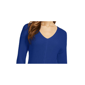 Maglione da Donna Charter Club in Cotone Premium Testurizzato con Scollo a V Blu Taglia Extra Large per Autunno Inverno Casual con Lavorazione a Trecce sul Davanti - Product Image 2