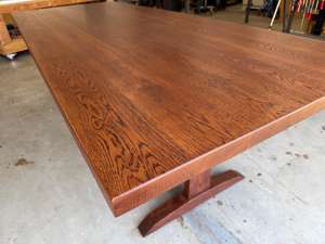 Solid <b>Wood</b> Dining <b>Table</b> With Classic Trestle Base Design Handmade Furniture Featuring Thick Rectangular <b>Top</b> For Modern Spaces - Product Image 5