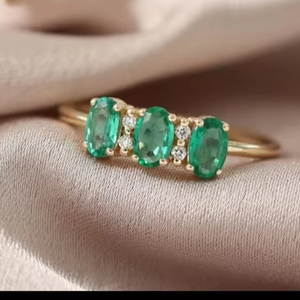 Handmade 3-Piece Vintage Emerald Engagement <b>Rings</b> 14K Gold Plated Oval Cut Lab <b>Indian</b> Gemstone Prong Setting 3-Year - Product Image 6