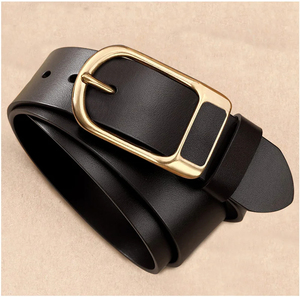 Genuine Leather <b>Belt</b> Cowhide Solid Color Rectangular Alloy Buckle Casual Style - Product Image 6