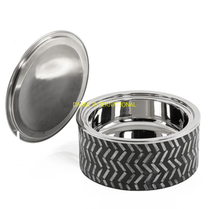 Casserole en acier inoxydable nacré rayé avec couvercle en dôme Serveur Hotpot élégant pour currys biryanis et utilisation festive - Product Image 6