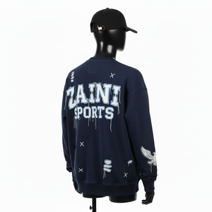 High GSM 330 Men Pullover <b>Sweatshirt</b> <b>Navy</b> Blue Soft Fleece Custom Logo Embroidery Applique Durable Warm Basics <b>Sweatshirts</b> - Product Image 3