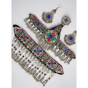 Ensemble de bijoux Kuchi afghan traditionnel Artisan fait avec des glands de pièces de monnaie multicolores en acier inoxydable pour les fêtes ou les cadeaux - Product Image 5