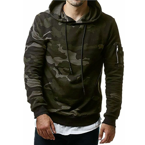 Sudadera con capucha de camuflaje para hombre bordada personalizada al por mayor 2025, transpirable, de secado rápido, manga larga, patrón sólido, 100% algodón forrado - Product Image 6