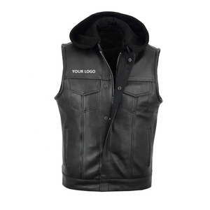 Gilet d'hiver en cuir PU pour homme, style motard, col en V, fermeture éclair, taille ajustable, coupe classique, imprimé, séchage rapide, anti-plis - Product Image 1