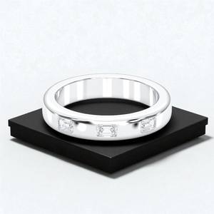 Anillo de boda de 3 piedras de diamante de corte esmeralda cultivado en laboratorio de 0,24 quilates de 2/VS hecho en plata de ley para mujer - Product Image 4