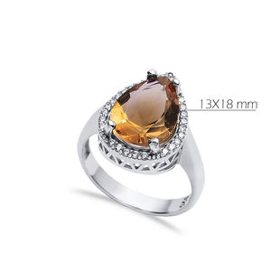 แหวนไข่มุกซัลทาไนต์หยดน้ำตาขนาดใหญ่พร้อมพลอยเปลี่ยนสีได้โรเดียมชุบดีไซน์เนอร์เครื่องประดับเงินสเตอร์ลิง925ขายส่ง - Product Image 2