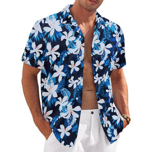 Chemises décontractées légères et de haute qualité pour hommes, col en V, manches courtes, tissu tricoté respirant, écologiques, style hawaïen, service OEM - Product Image 1