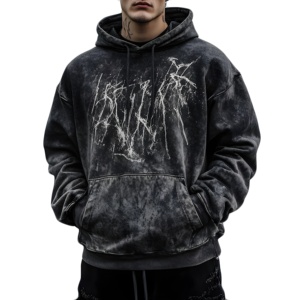 Personalización de la ropa de calle de los hombres Sudadera con capucha Logotipo personalizado 100% Algodón Cómodo Peso pesado Stone Wash Pullover Hoodie - Product Image 2