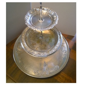 TQC Aluminum <b>Casted</b> 3-Tier <b>Hand</b> Engraved Eco-Friendly Round Cake Stand Dishwasher Safe Reasonable Low Price Commonly Used Hotels - Product Image 1