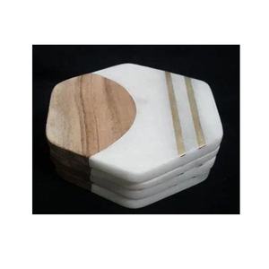 Hexagone haute qualité marbre et bois caboteur ensemble de 4 sous-verres pour café boisson thé Dinig Table décoration moderne caboteur pour la maison - Product Image 1