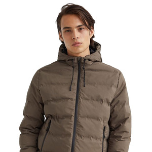 Arrivée d'hiver Veste matelassée à fermeture éclair de couleur marron pour hommes avec poches zippées sur le devant et capuche avec cordes à vendre - Product Image 5