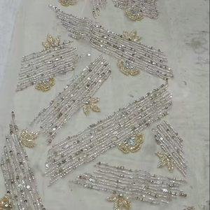 Best Price 100% Polyester Luxury Beaded <b>Fabric</b> with Zircon Handmade Indian Supplier Garments Making Woven and Mesh Pattern - Product Image 1