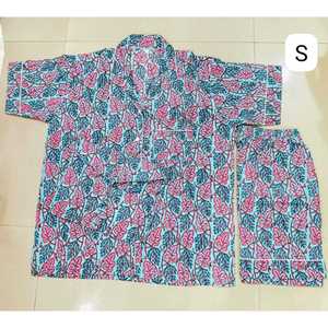 Conjunto de Pijama Corto Informal con Estampado Jaipuri, Tela Elástica de Spandex, Cintura Elástica con Botones, Personalizable, Ropa de Dormir de Verano para Familias - Product Image 1