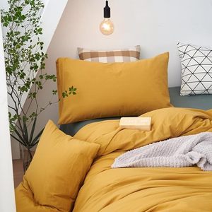 Parure de lit 3 pièces 100 % coton lavé, douce et respirante, fermeture boutonnée, 200 fils/cm², unie, personnalisable pour la maison, l'hôtel et les mariages - Product Image 1