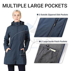 Chaqueta Cortavientos Impermeable Larga para Mujer, Chaqueta Softshell con Forro Polar, Abrigo Aislante Cálido, Color Azul Marino Jaspeado - Product Image 5