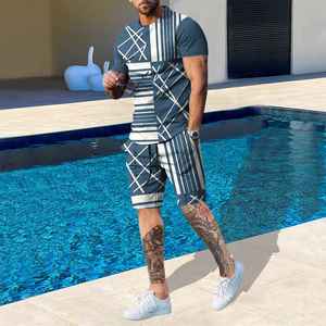 Ropa informal de verano para hombre, traje liso de 2 piezas, camiseta de verano y conjunto corto para hombre, venta a precio muy bajo - Product Image 5