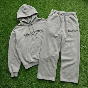 Conjunto de Sudadera con Capucha y Pantalones Anchos de Felpa Gris para Mujer, Estilo Casual, Urbano y Deportivo, Dos Piezas - Product Image 6