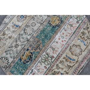 Tapis turc vintage 3 pieds x 3 pieds beige et vert, tissage plat en laine, éco-responsable, patchwork, avec support en latex pour la décoration de la salle à manger - Product Image 5